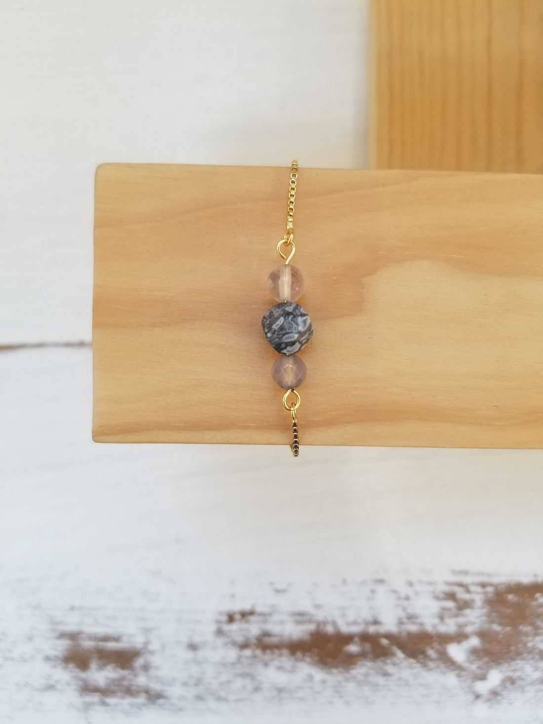 Slider Gold Bracelet - Quartz, Dark Marbled, Smoky