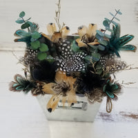 Pheasant + Mallard Duck + Guinea Fowl Feather Flower Arrangement - Hanging Planter