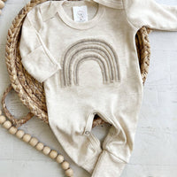 Gender Neutral Baby Outfit | Oatmeal Romper Felt Rainbow
