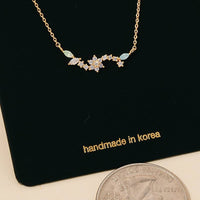 Mixed Mini Cubic Zirconia Flower Leaf Bar Pendant Necklace: Gold