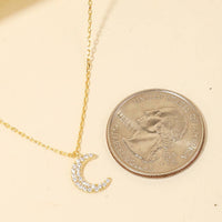 Cubic Zirconia Pave Moon Pendant Chain Necklace