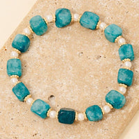 Square Stone And Pearl Beaded Bracelet
