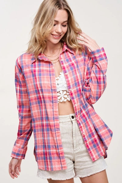 Button Down Spring + Summer Flannel - Pink Multi