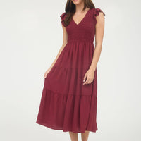 Flutter Sleeve Dress - Burgundy