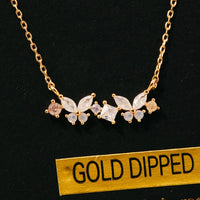 Gold Dipped Cubic Zirconia Butterflies Pendant Necklace