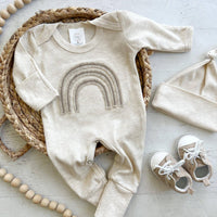 Gender Neutral Baby Outfit | Oatmeal Romper Felt Rainbow
