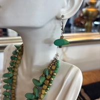 Green Beaded Necklace + Earring Set
