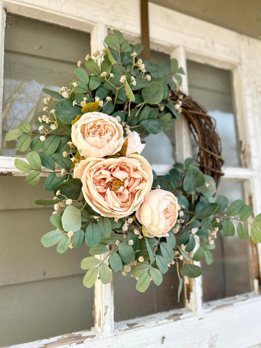 Peony + Eucalyptus Crescent Wreath