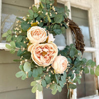 Peony + Eucalyptus Crescent Wreath