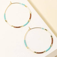 Multi Bead Wire Hoop Earrings: Turquoise