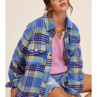 Plaid Button Down Jacket - Sky