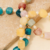Square Stone And Pearl Beaded Bracelet