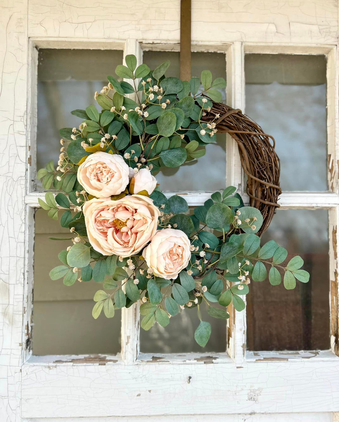 Peony + Eucalyptus Crescent Wreath