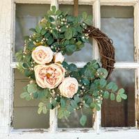 Peony + Eucalyptus Crescent Wreath