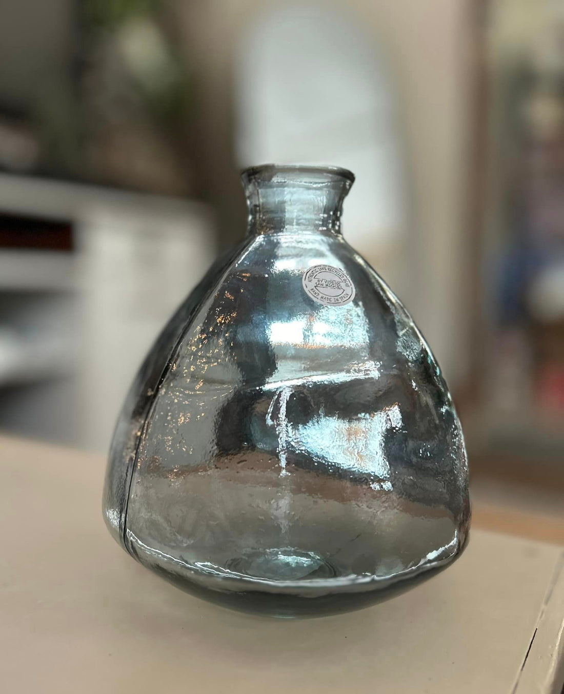 Blue Tinted Blown Glass Vase - Large