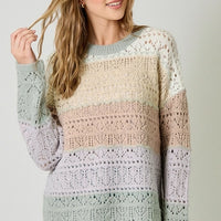 Color Blocked Pointelle Sweater - Ivory Oatmeal