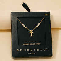 Secret Box Gold Dipped Pearls And Cross Toggle Chain - Gold