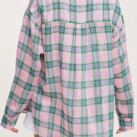 Button Down Spring + Summer Flannel - Light Pink + Green