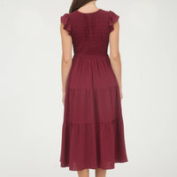 Flutter Sleeve Dress - Burgundy