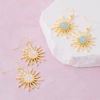Glitter Resin Sun Dangle Earrings: Blue