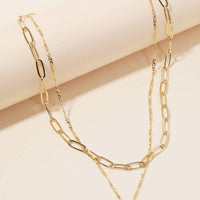 Layered Chain Circle Disc Pendant Necklace