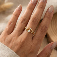 Double Band Opal Rhinestone Adjustable Ring: Silver