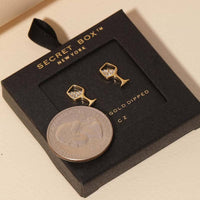 Secret Box Gold Dipped Cz Wine Glass Stud Earrings: Gold