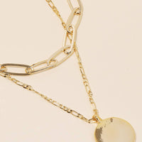 Layered Chain Circle Disc Pendant Necklace