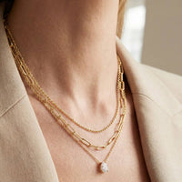 Gold Dipped Cz Tear Pendant Layered Chains Necklace: Gold