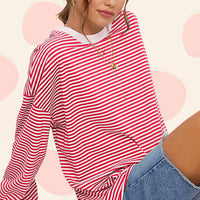 Oversized Striped Long Sleeve Shirt - Red