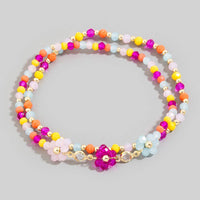 Faceted Beaded Flower Charm Mixed Beaded Bracelet