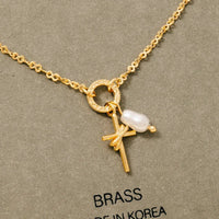 Pearl And Cross Charms Dainty Chain Necklace