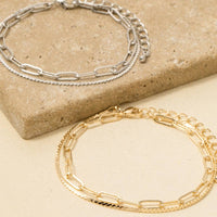 Two Row Rope Chain And Oval Chain Bracelet