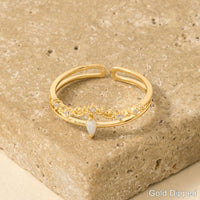 Double Band Opal Rhinestone Adjustable Ring: Gold