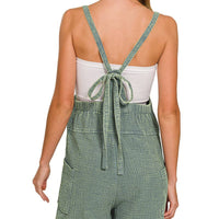 Washed Double Gauze Tie Back Rompers - Ash Jade