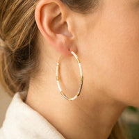 Multi Bead Wire Hoop Earrings: Turquoise