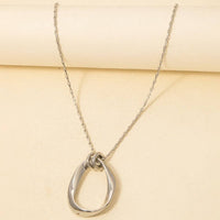 Twisted Oval Pendant Dainty Chain Necklace: Silver