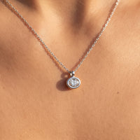 Dainty Oval Bezel Cz Pendant Necklace: Silver