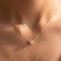 Dainty Chain Round Cz Halo Solitaire Pendant Necklace: Gold