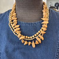 Tan Beaded Necklace + Earring Set