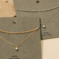 Small Gem Pendant Layered Chain Necklace
