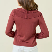 Ruffle Button Front Top - Maroon