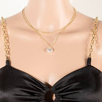 Pearl Coin Pendant Layered Chain Necklace - Gold