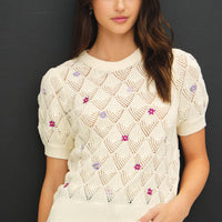 Embroidered Floral Crochet Top