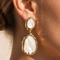 Abalone Shell Hammered Bezel Drop Earrings: Mother of Pearl
