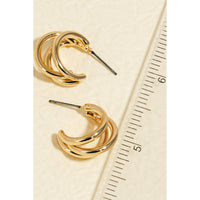 Triple Layered Tube Hoop Earrings - Gold