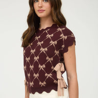 Bow Side Tie Knit Top - Burgundy
