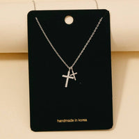 Cubic Zirconia Pave Double Cross Pendant Necklace: Silver