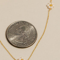 Dainty Beaded Flower Charm Necklace: Gold