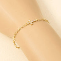 Gold Dipped Cubic Zirconia Cross Dainty Chain Bracelet